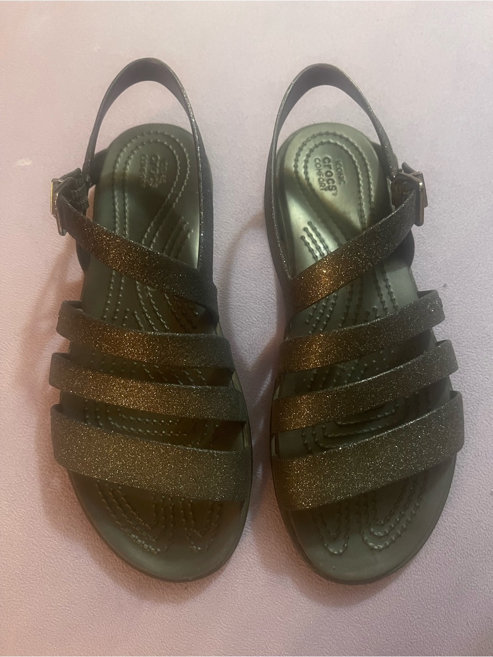 CROCS Kids Glitter Strappy Sandals - Black